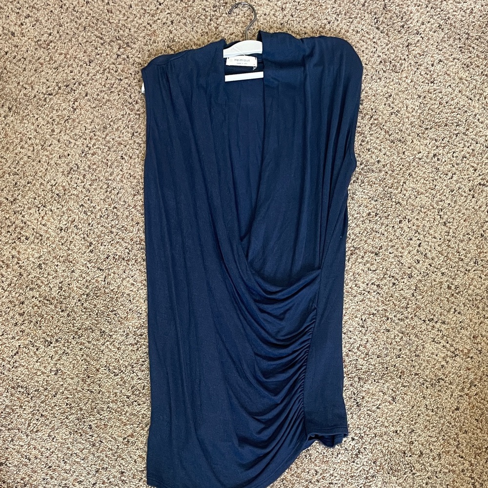 Chic Navy Drape Short Sleeve Top